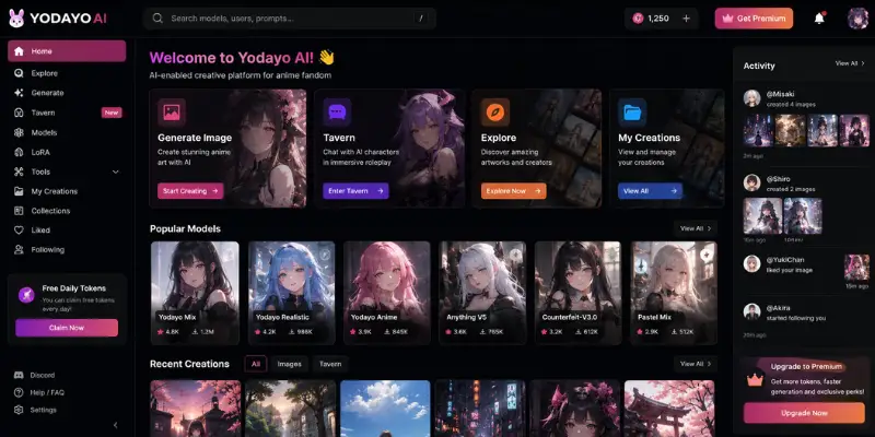Yodayo AI dashboard interface
